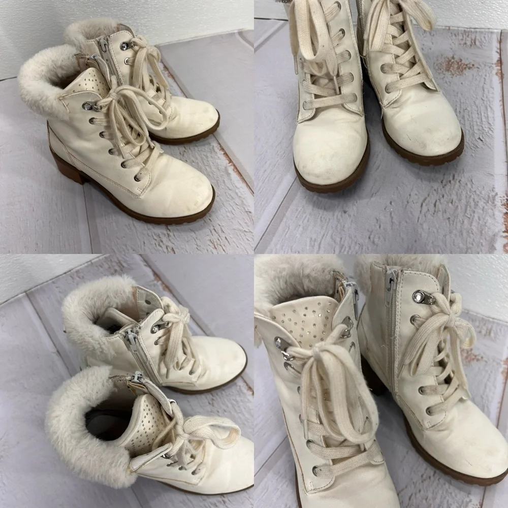 Mia Girl creamy white boots‎ Fur Top Sparkly tongue SIZE 2M